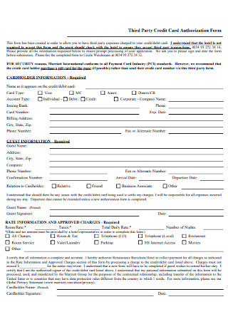 Third Party Credit Card Authorization Form 
