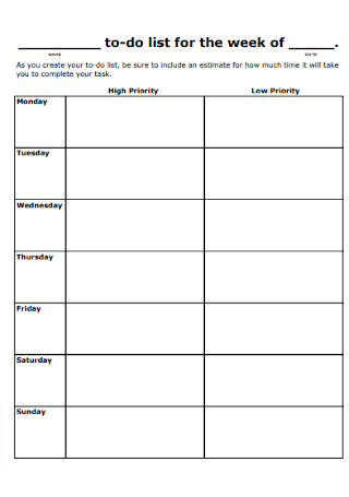 To Do List for Week Template