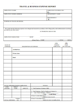 Travel and Business Expense Report Template