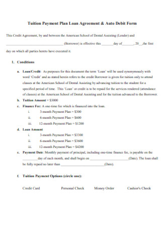 Tuition Payment Plan Loan Agreement