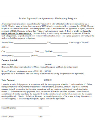 Tuition Program Payment Plan Agreement