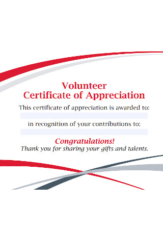 Volunteer Certificate of Appreciation