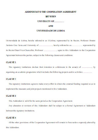 Addendum to Cooperation Agreement Template