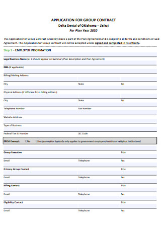 Application for Group Contract Template