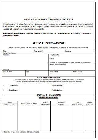 Application for Training Contract Template
