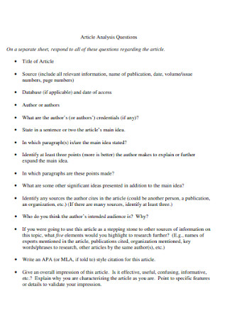 Article Analysis Questions