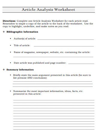 Article Analysis Worksheet