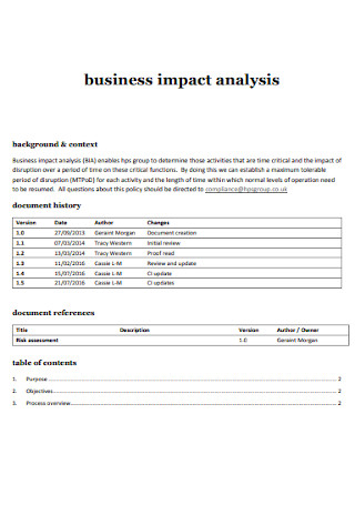Basic Business Impact Analysis