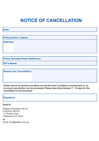 Basic Notice of Cancellation Template