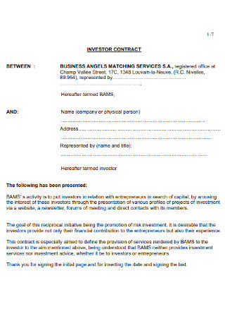 Business Investor Contract Template
