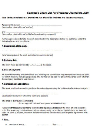 Check List Contract Template