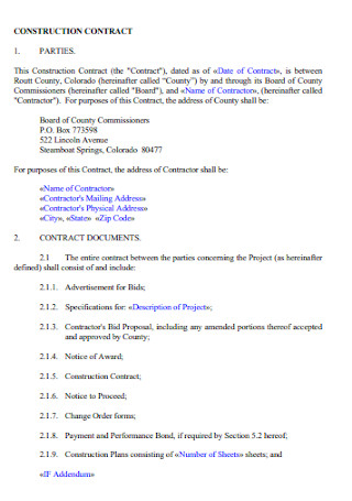 Construction Contract Format