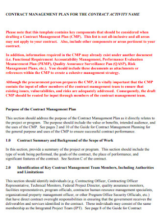 Contract MAnagement Plan Template