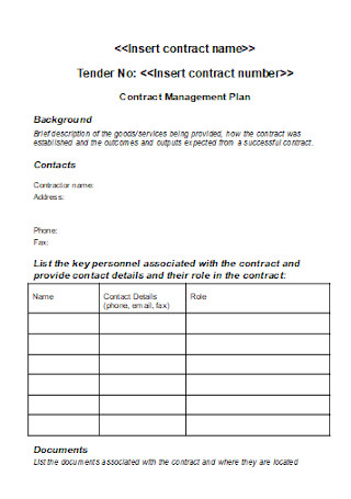 Contract Management Plan Templates