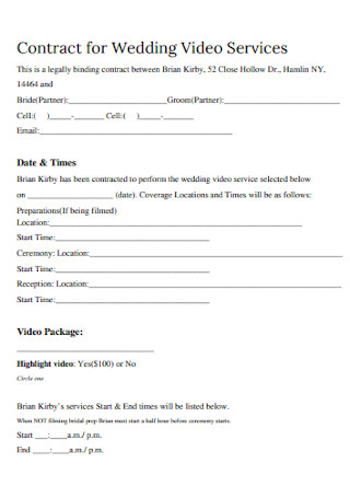Contract for Wedding Video Services