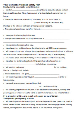 Printable Template Domestic Violence Safety Plans