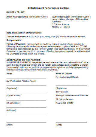 Entertainment Performance Contract