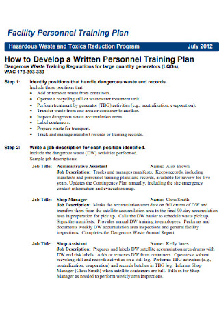 Facility Personnel Training Plan