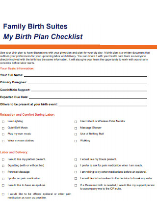 Family Birth Plan Checklist