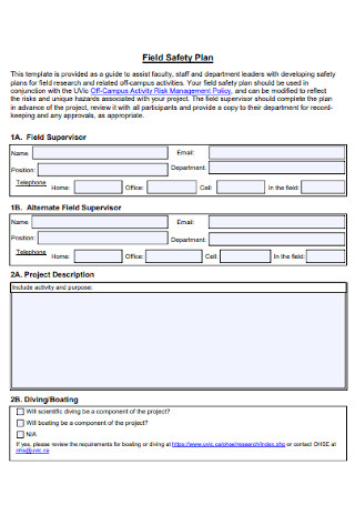Field Safety Plan Template