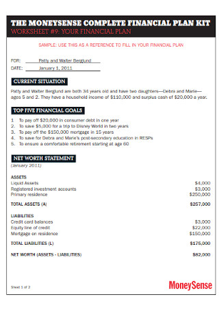 Financial Plan Worksheet