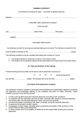 Formal Traininjg Contract Template