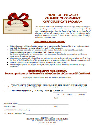 Gift Certificate Program Example