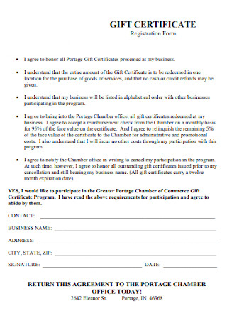 Gift Certificate Registration Form
