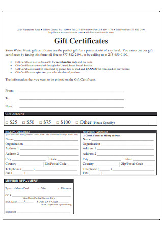 Gift Certificates Format