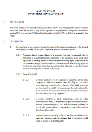 Investment Contract Policy Template