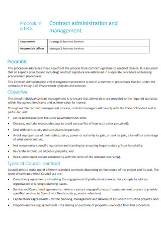 Management Contract and Administration Template