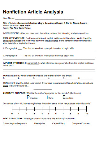 Nonfiction Article Analysis Template
