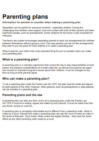 Parenting Plan Format