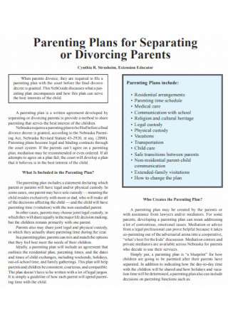 Parenting Plan for Separating Template