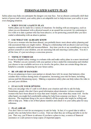Personalized Safety Plan Template