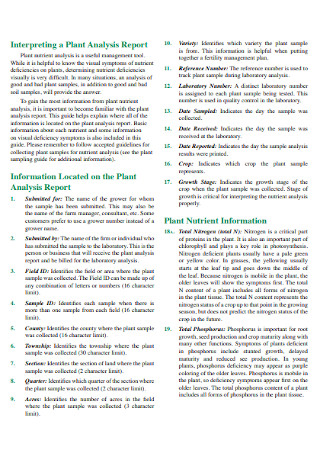 Plant Analysis Report