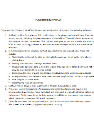 Playground Safety Plan Template