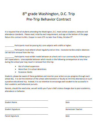 Pre Trip Behavior Contract