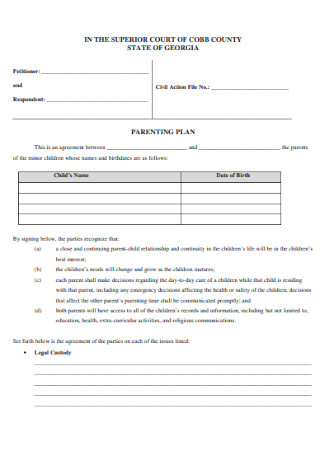 Printable Parenting Plan Template