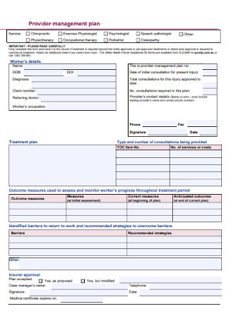 Provider Management Plan 