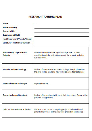 Research Training Plan Template