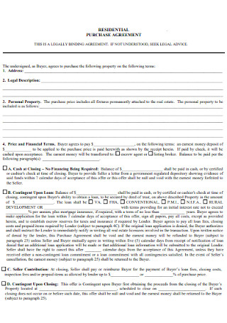 Residential Purchase Agreement Template