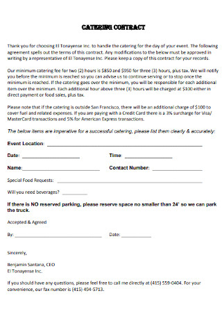 Sample Catering Contract Template