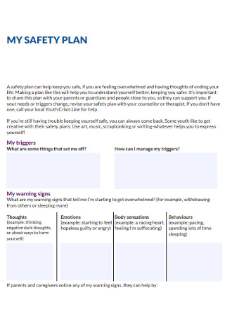 Sample My Safety Plan Template