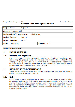 Sample Risk Management Plan 