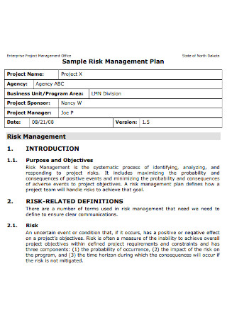 Sample Risk Management Plan