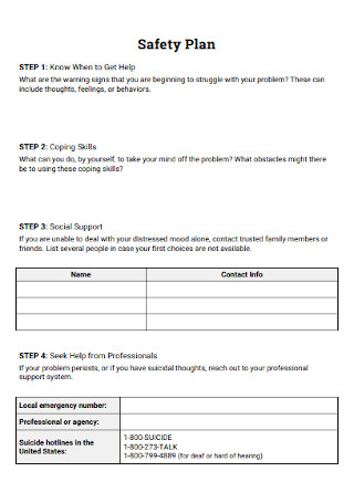 My Personal Safety Plan Template Printable Pdf Download Bank2home com