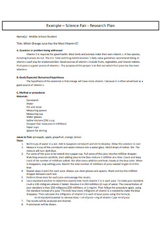 science fair research plan form