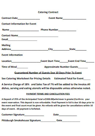 Simple Catering Contract Template
