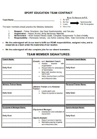 Sport Education Team Contract